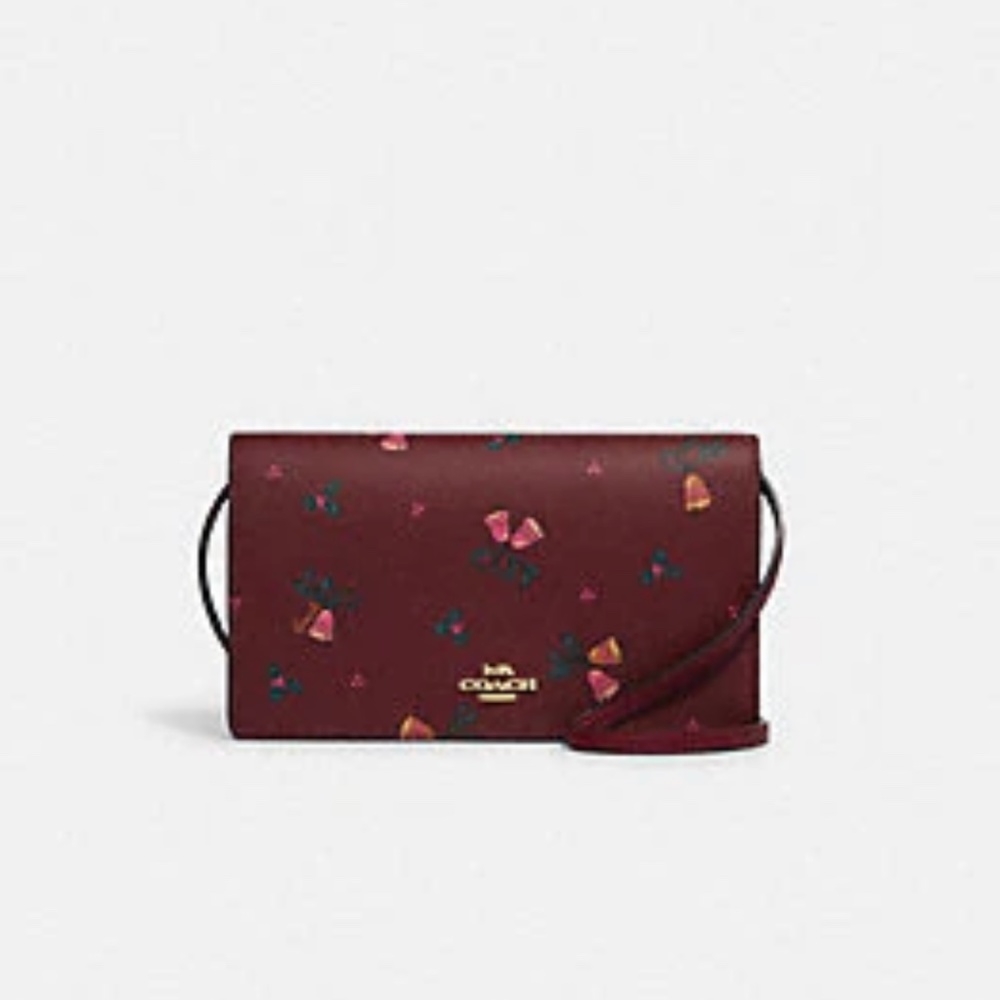 Coach Anna Foldover Clutch Crossbody With Holiday Bells Print
